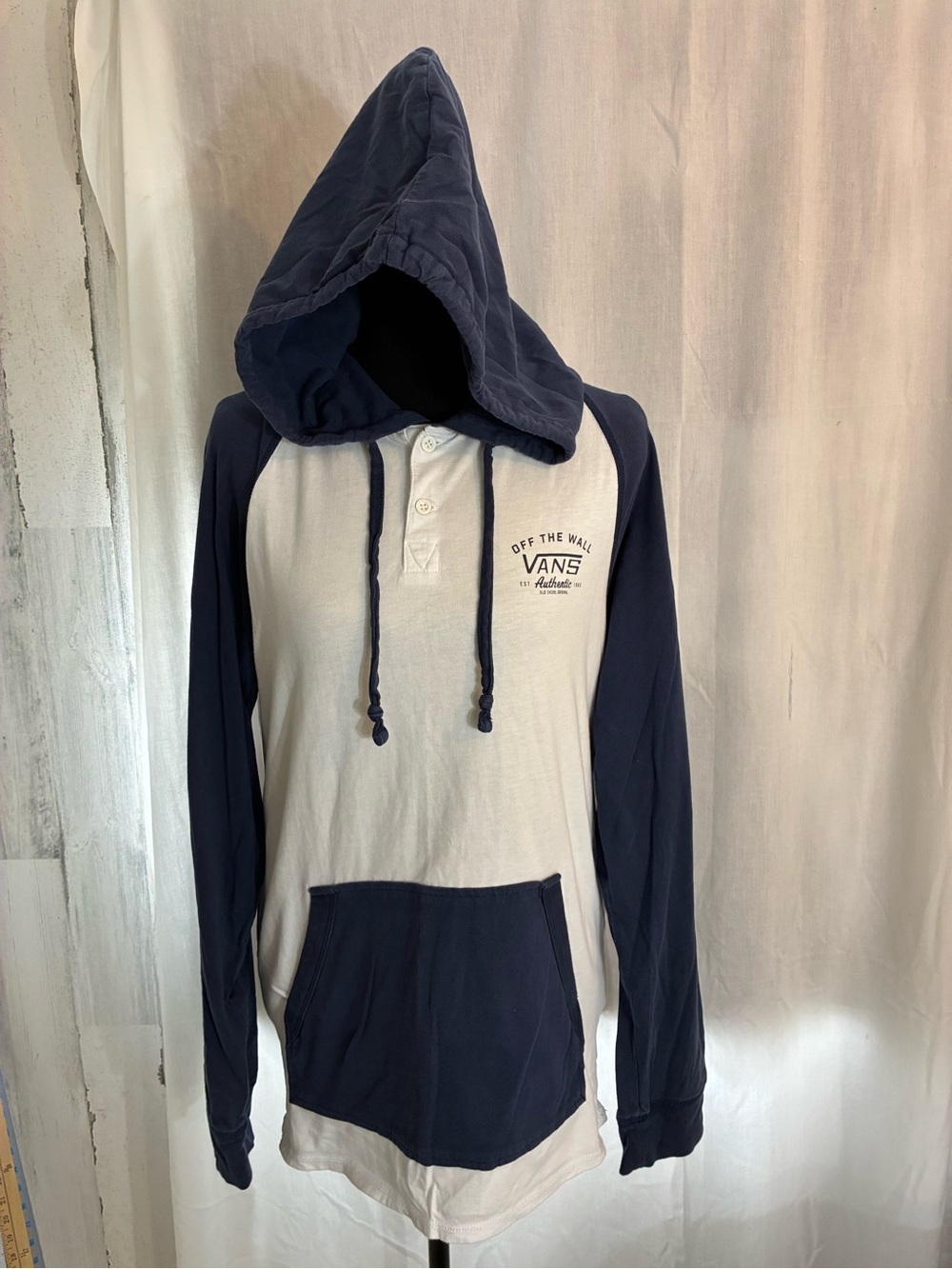 Vans Navy and White henley Style Hooded Sz S shirt